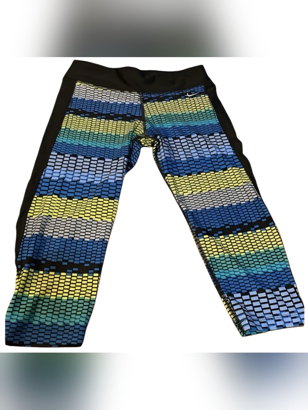 Nike Better World Multi-Color Patterned Leggings - Blue, Yellow, Black Medium